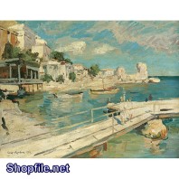 Tranh sơn dầu bến thuyền đẹp